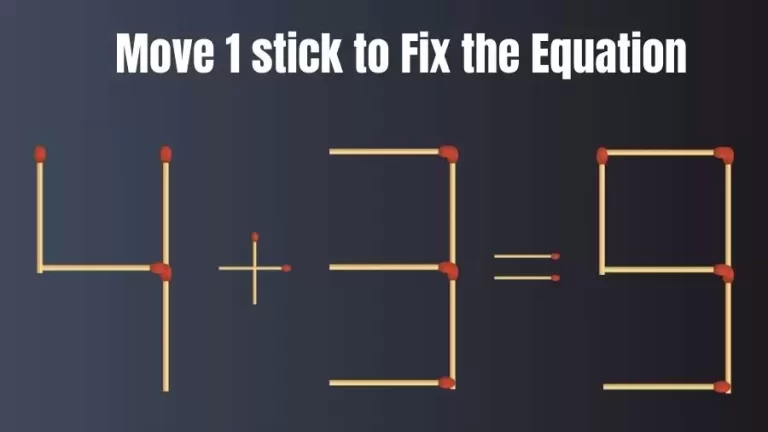 Brain Teaser: 4+3=9 Move Only 1 Matchstick To Fix The Equation
