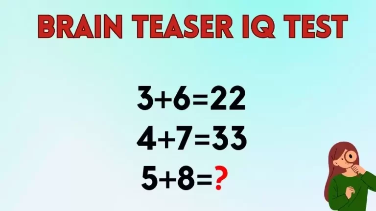 Brain Teaser IQ Test: If 3+6=22, 4+7=33, 5+8=?