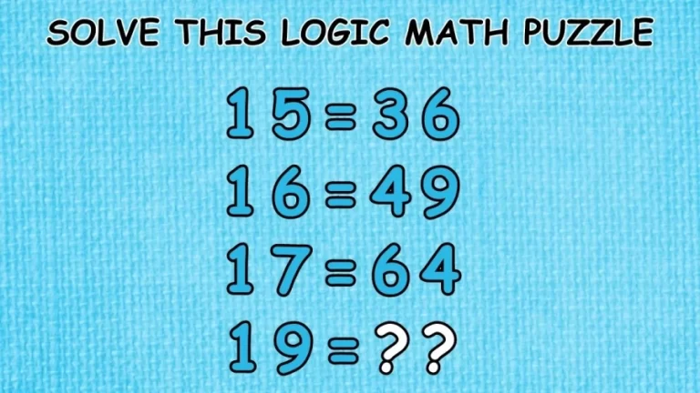 Brain Teaser: If 15=36, 16=49, 17=64, 19=? Solve This Logic Math Puzzle