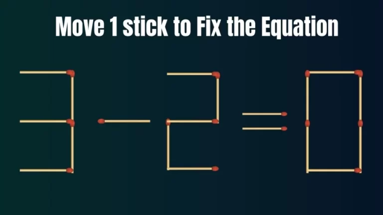 Brain Teaser: Move 1 Stick to Make the Equation True 3-2=0 II Matchstick puzzle
